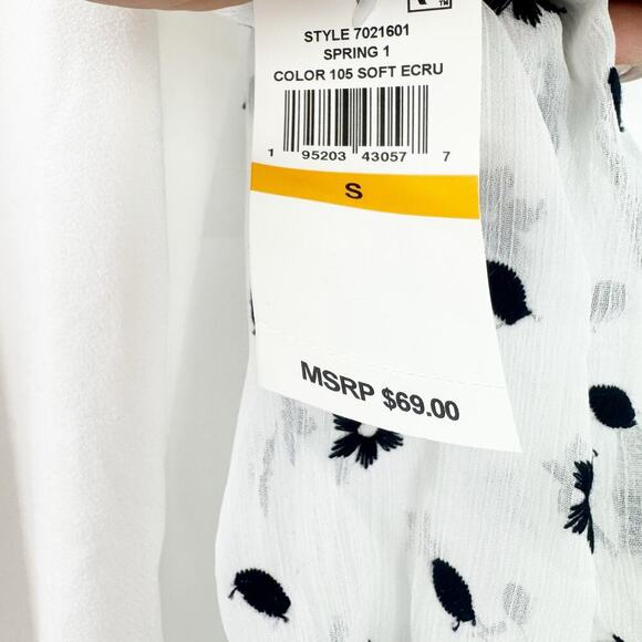 Cece Floral Embroidered Puff Sleeve Knit Top Soft Ecru White Size Small NWT - Picture 9 of 12